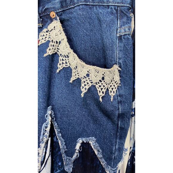 Upcycled Recycled Boho Denim Skirt With Tie Belt Size 26 - Picture 5 of 15